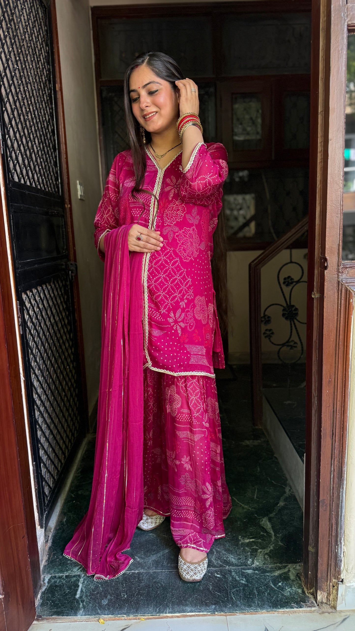 Fiza Pink Chinnon Garara Suit