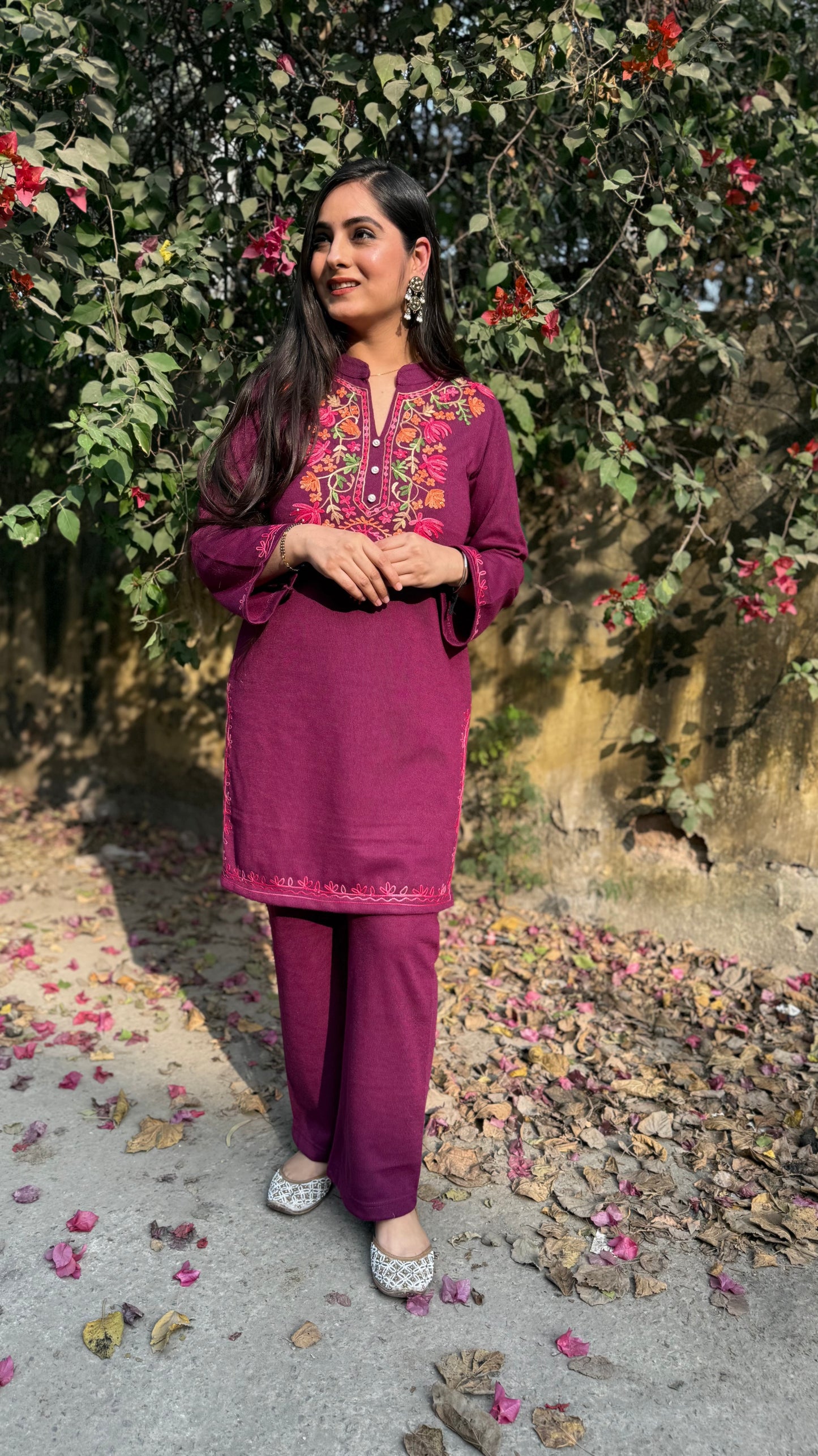 Neha Wine Woollen Coord Set