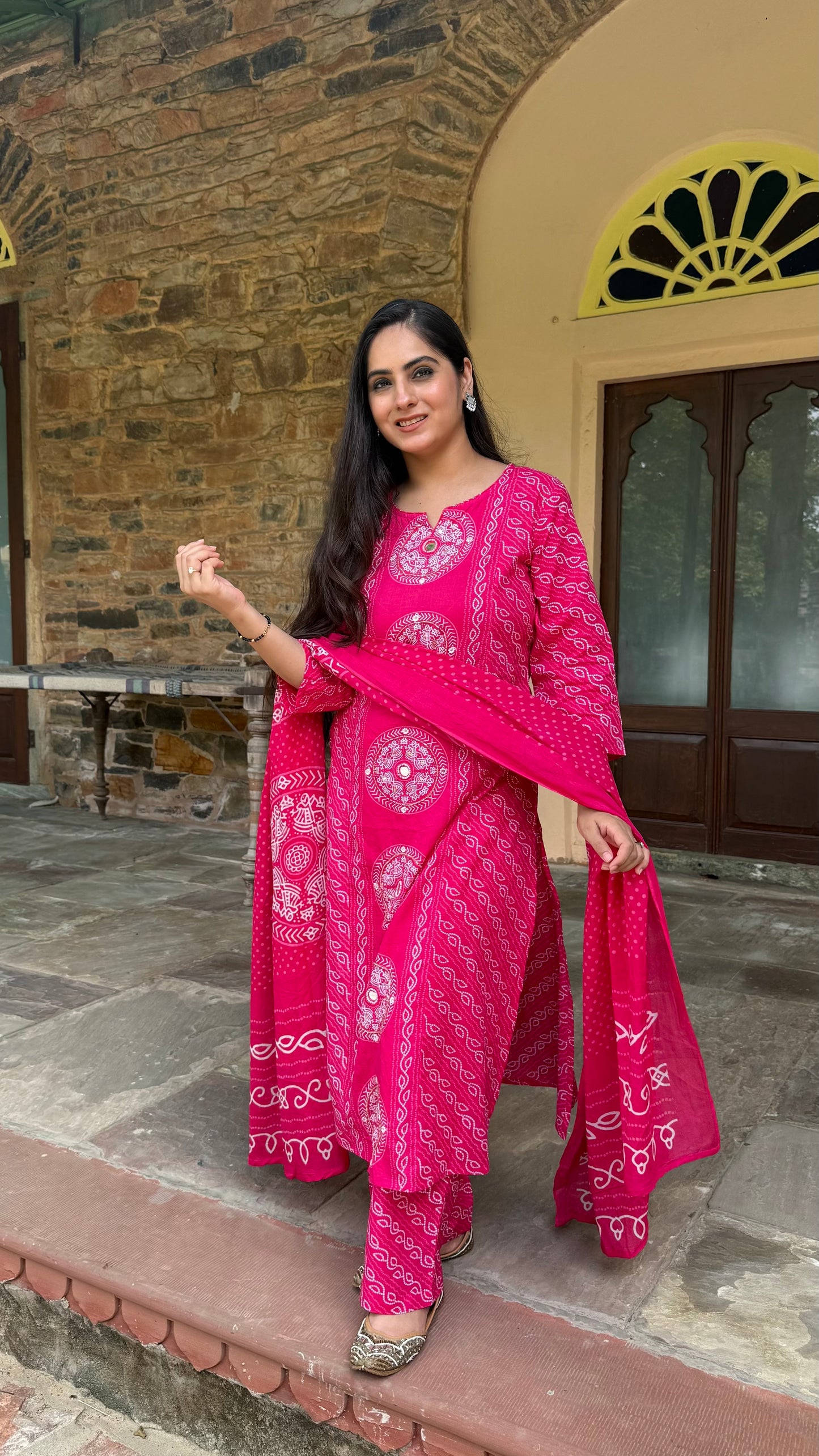 Pink Bandhej Suit Set