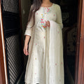 Ruhi Cream Schiffli Suit