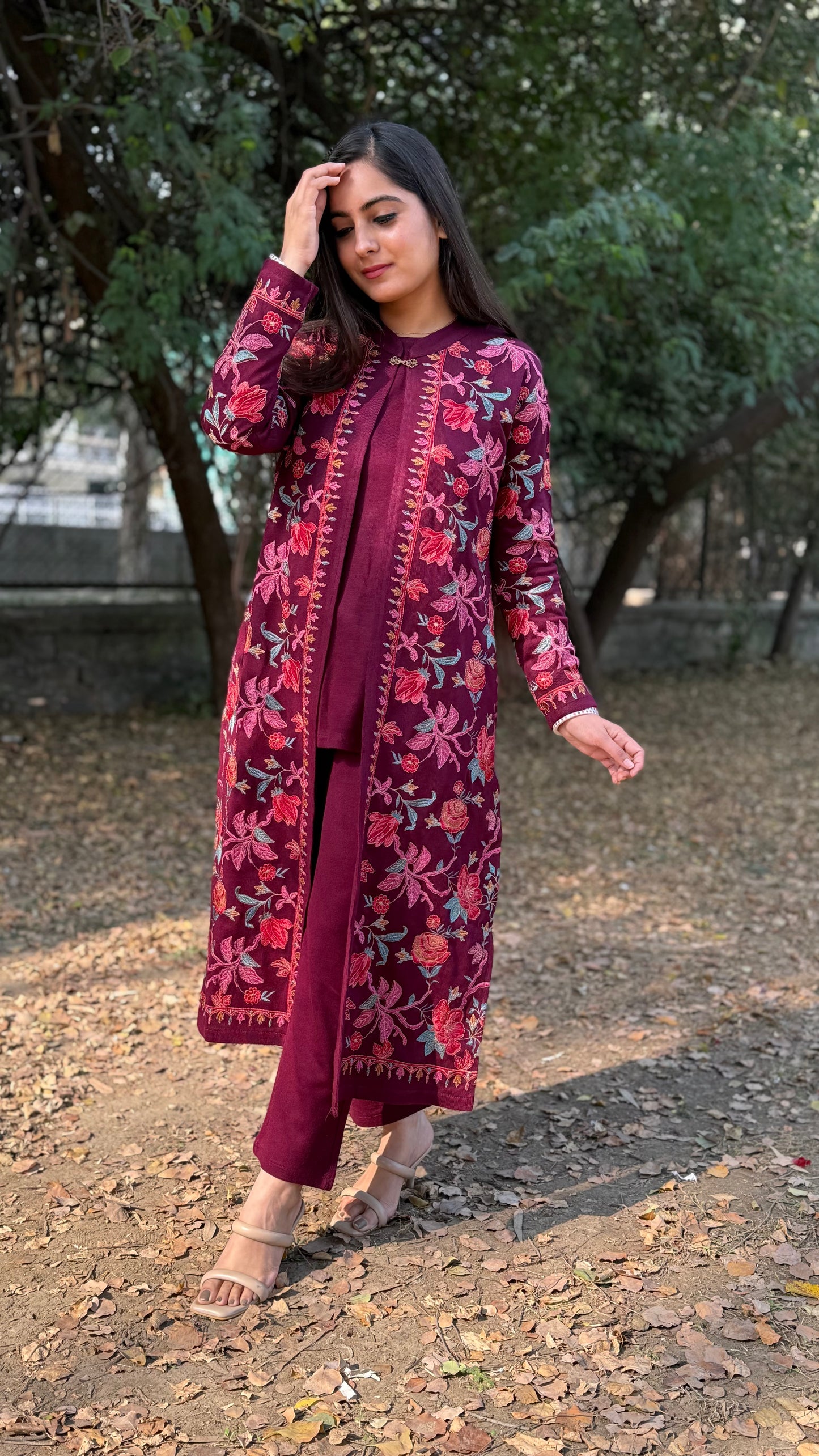 Diksha Wine Jacket Set