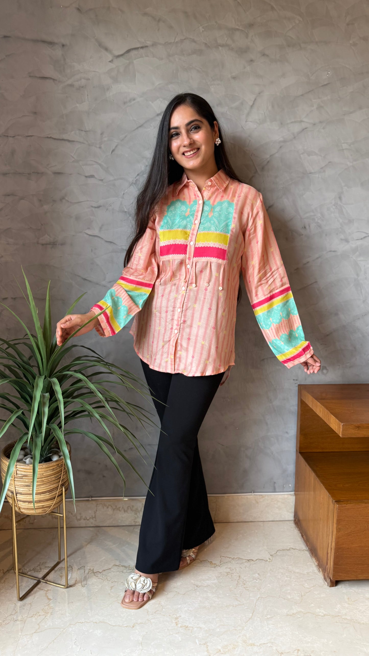Peach Pastel Printed Shirt Top