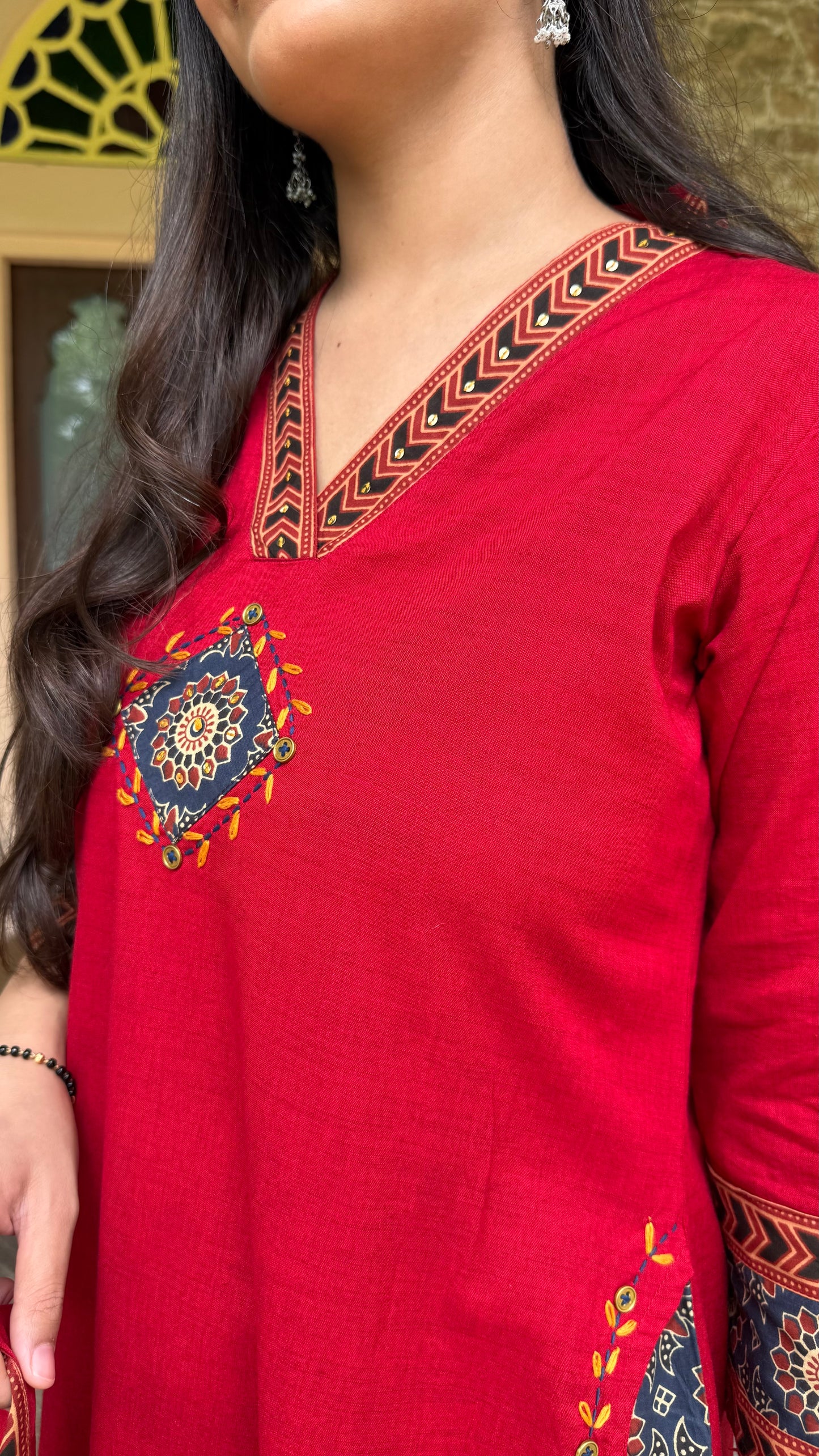 Anika Red Patchwork Suit Set