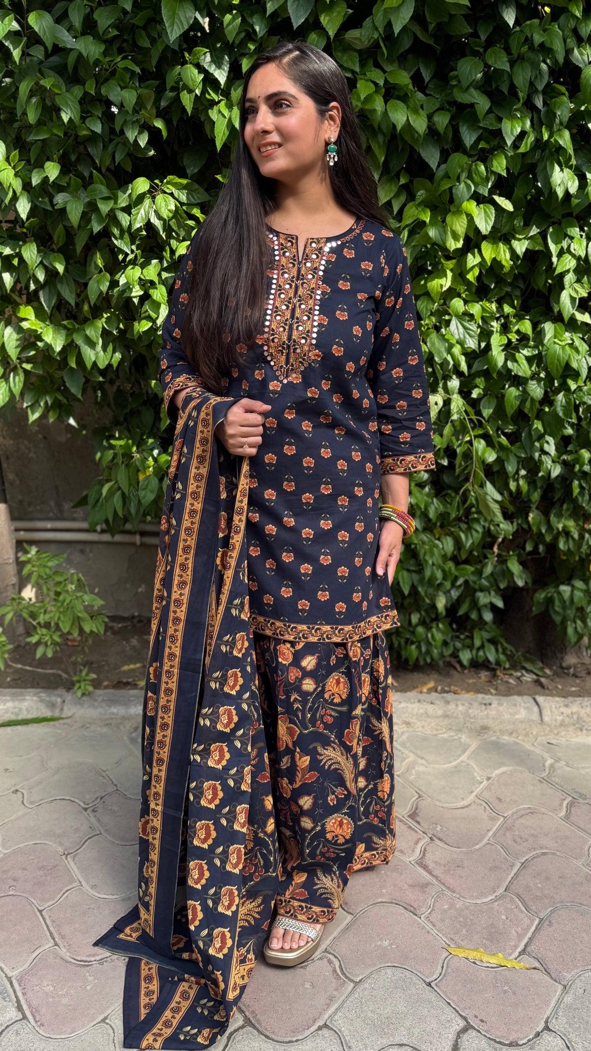 Kriti Navy Floral Sharara Suit