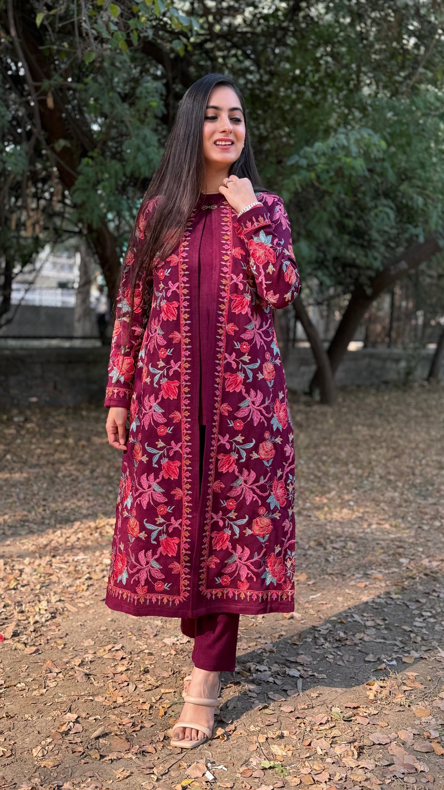 Diksha Wine Jacket Set