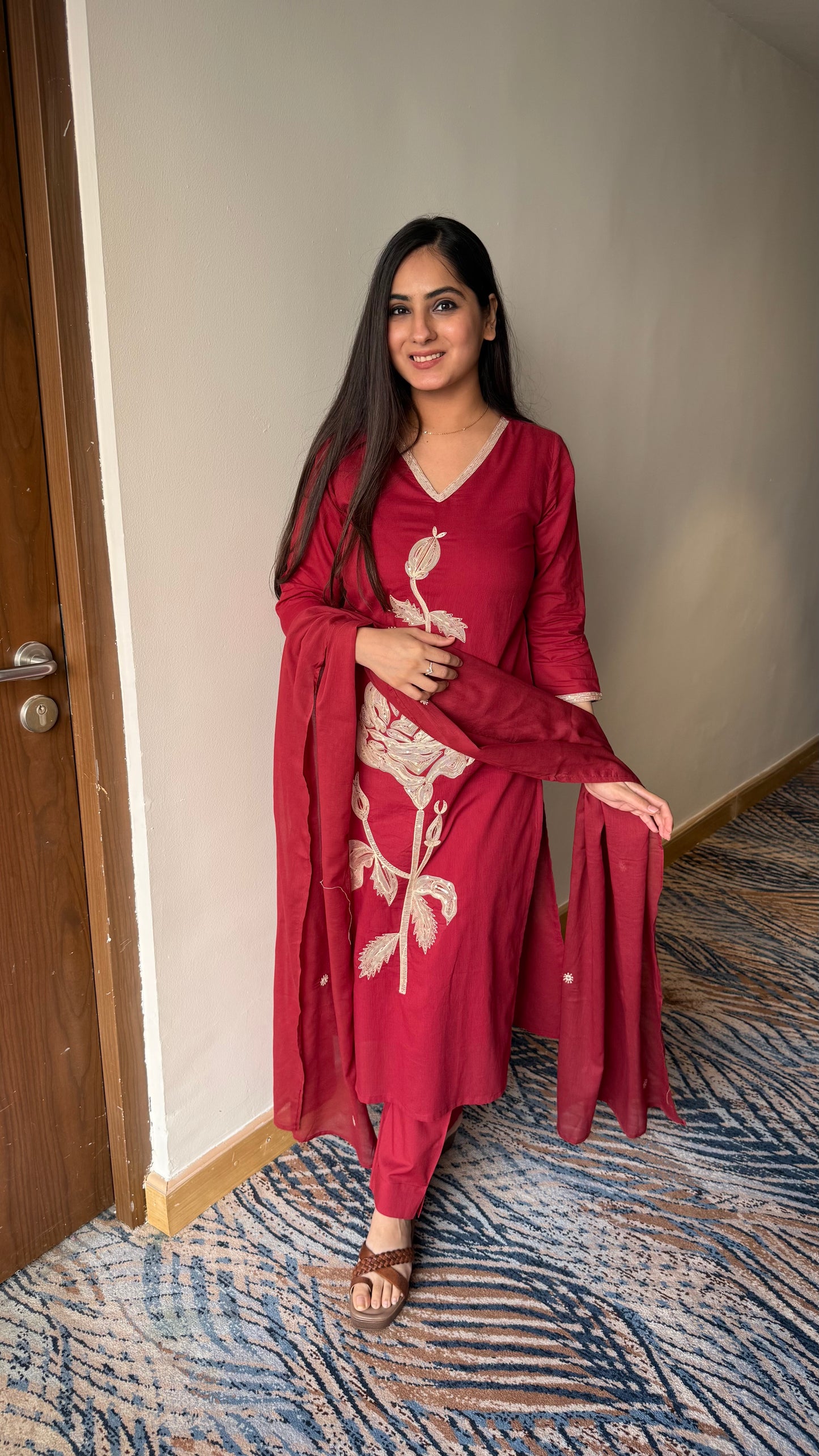 Shruti Maroon Cotton Suit