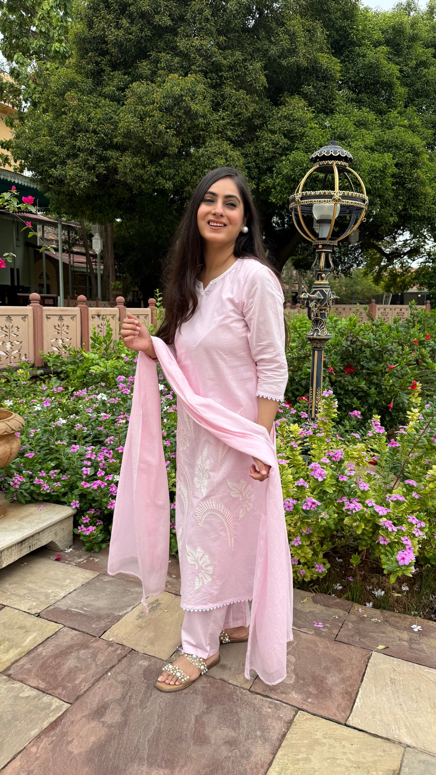 Pink Applique Suit Set