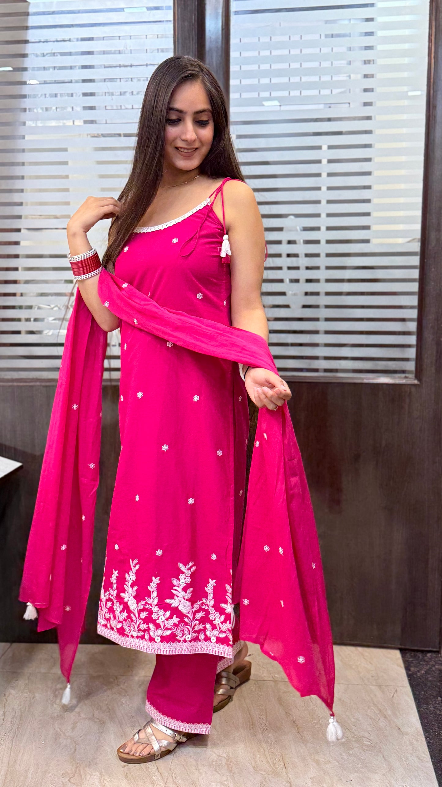 Sahiba Pink Strap Suit