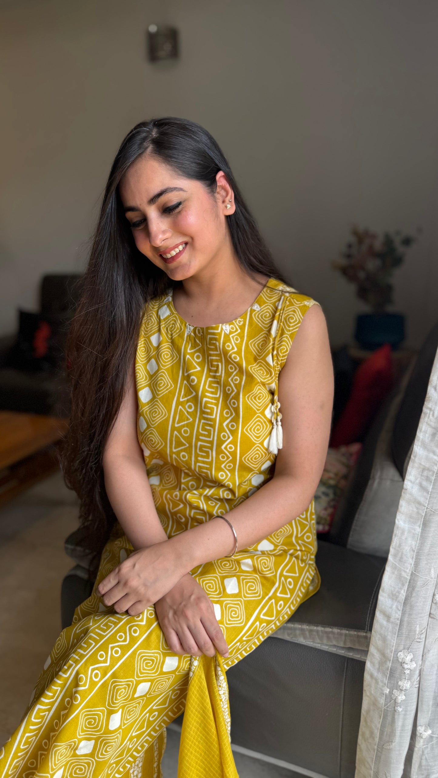 Shagun Mustard Sleeveless Cotton Suit