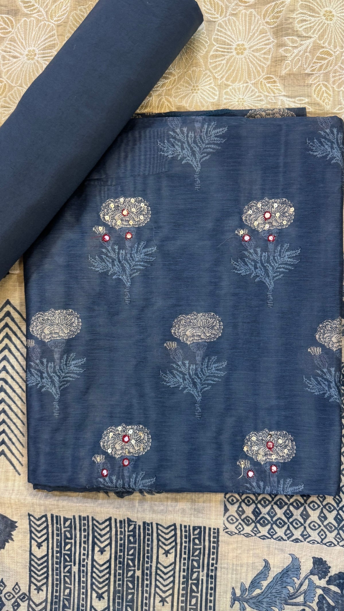 Anika Marigold Motif Unstitched Suit