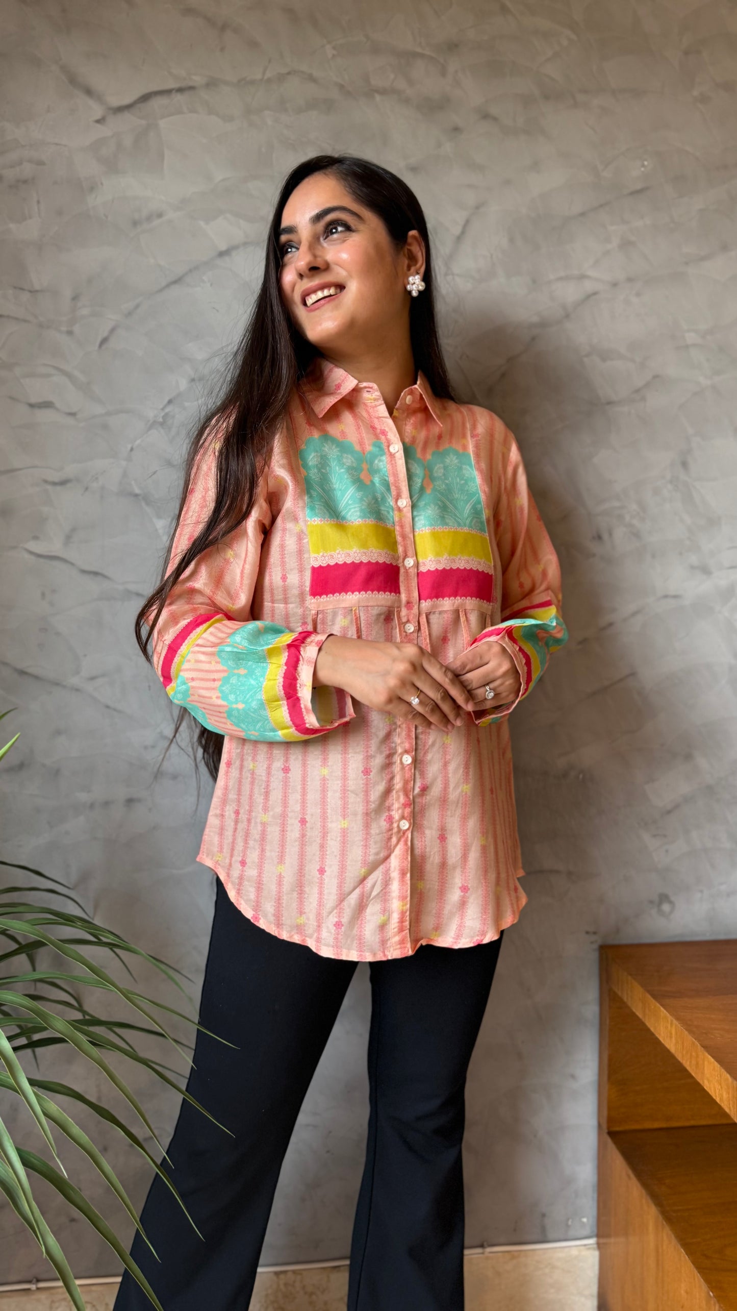 Peach Pastel Printed Shirt Top