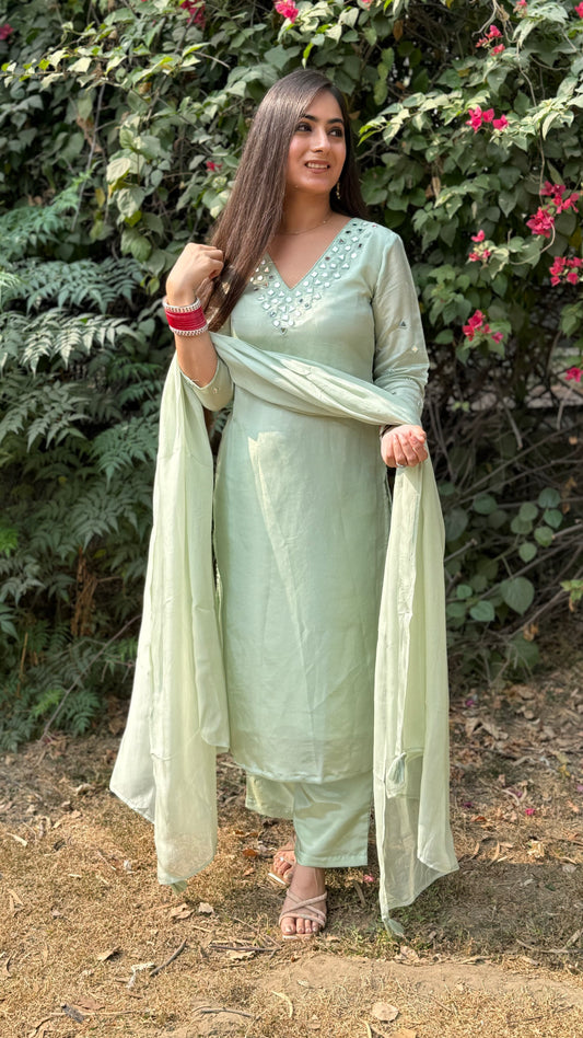 Aastha Green Mirror Suit