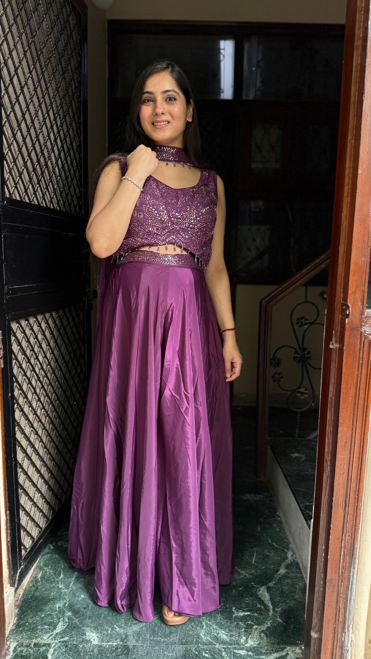 Diya Wine Embroidered Set