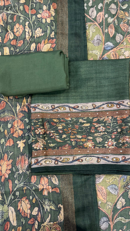 Sana Green Floral Print Unstitched Suit