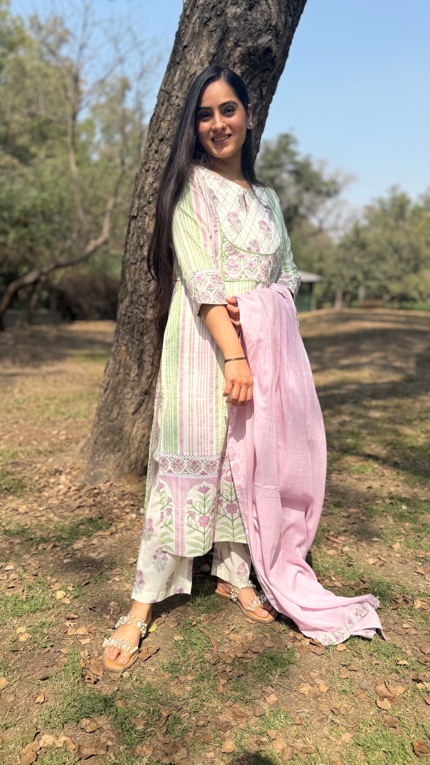 Komal Cream Lilac Cotton Suit