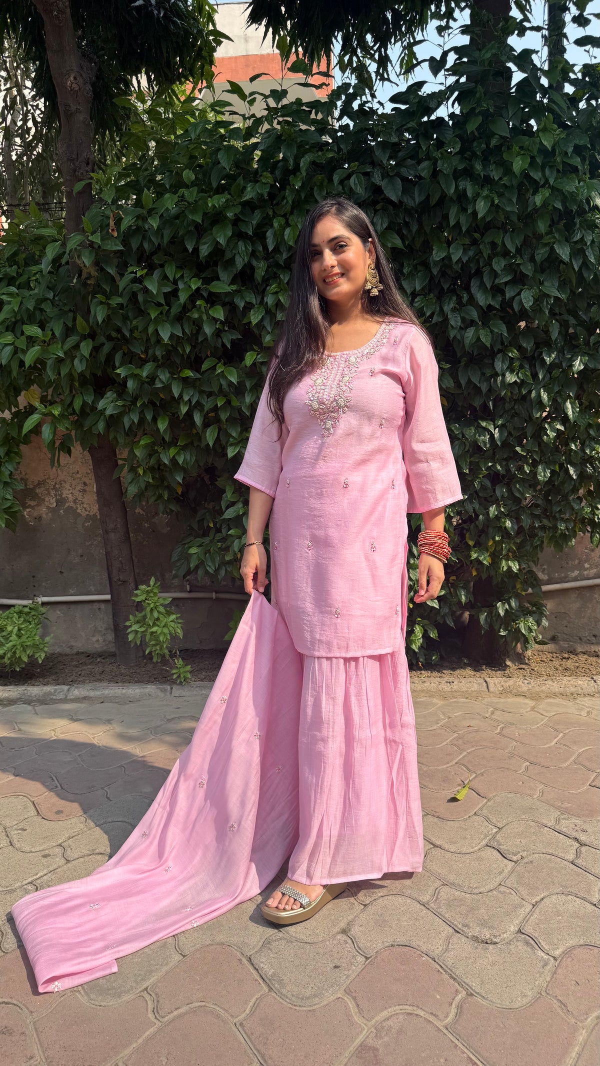 Avika Pink Embroidered Sharara Set
