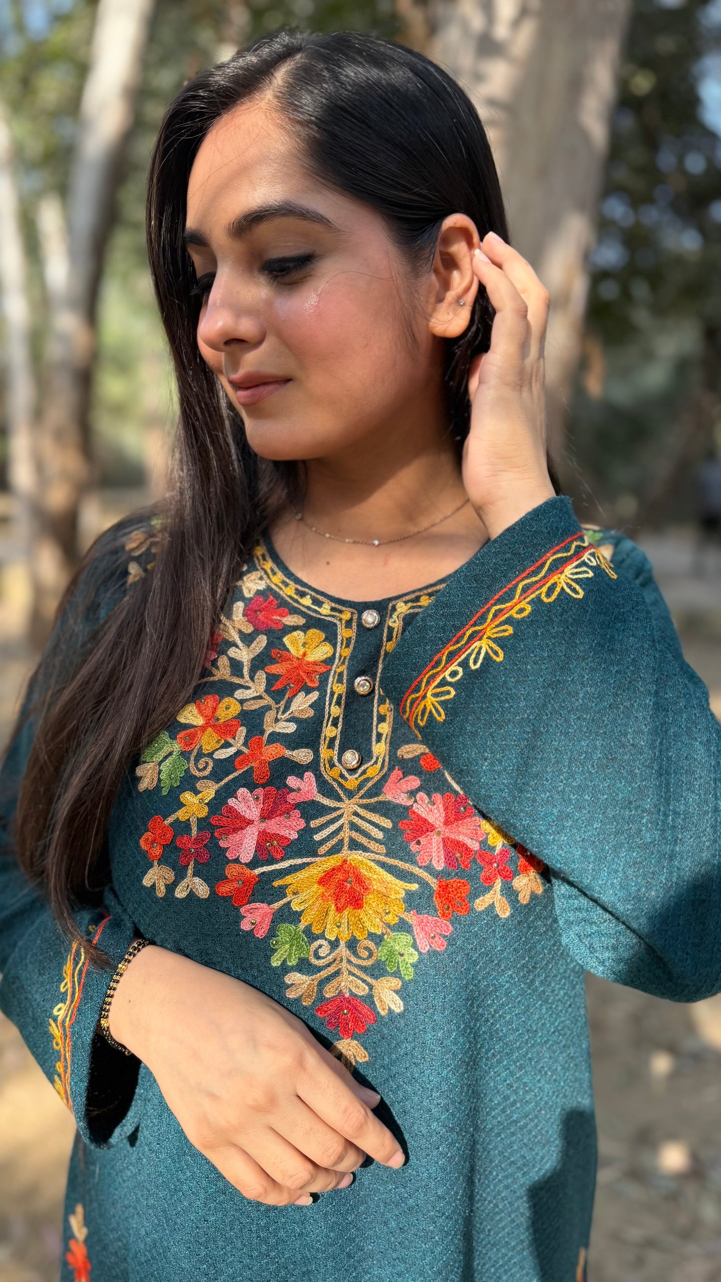 Ritu Teal Green Woollen Embroidered Coord Set