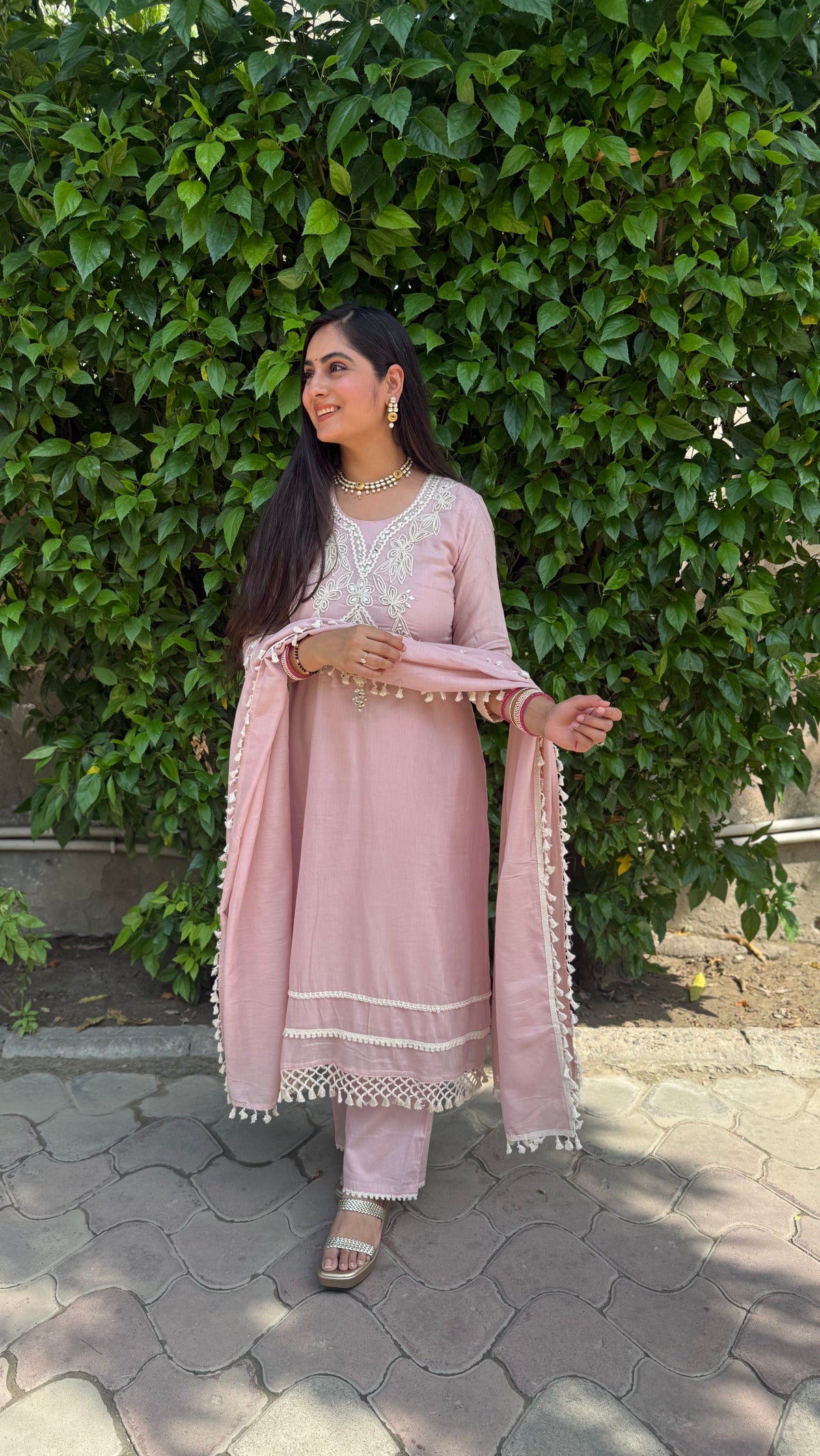 Tara Pink Embroidered Suit