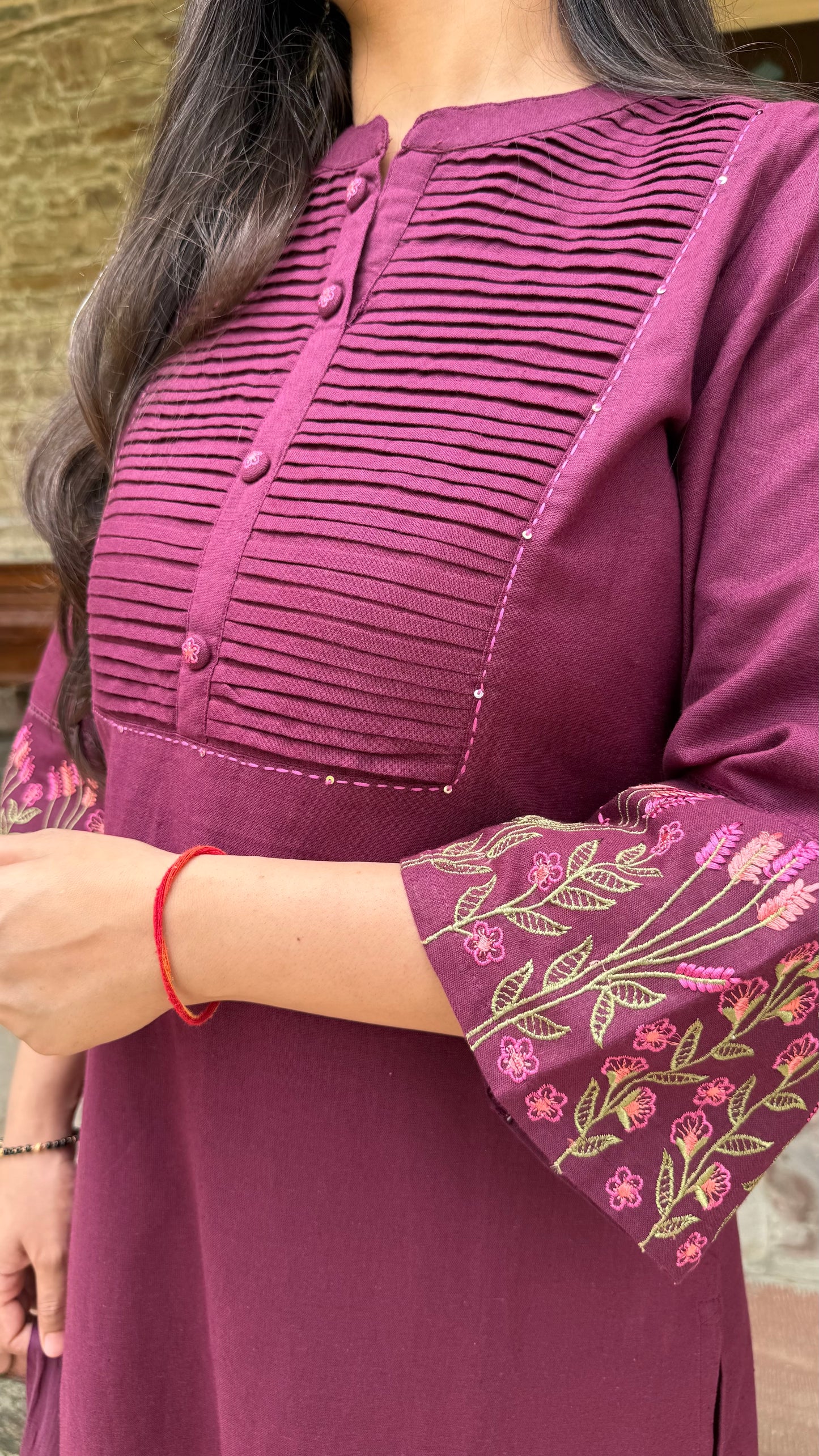 Meher Wine Pintuck Suit