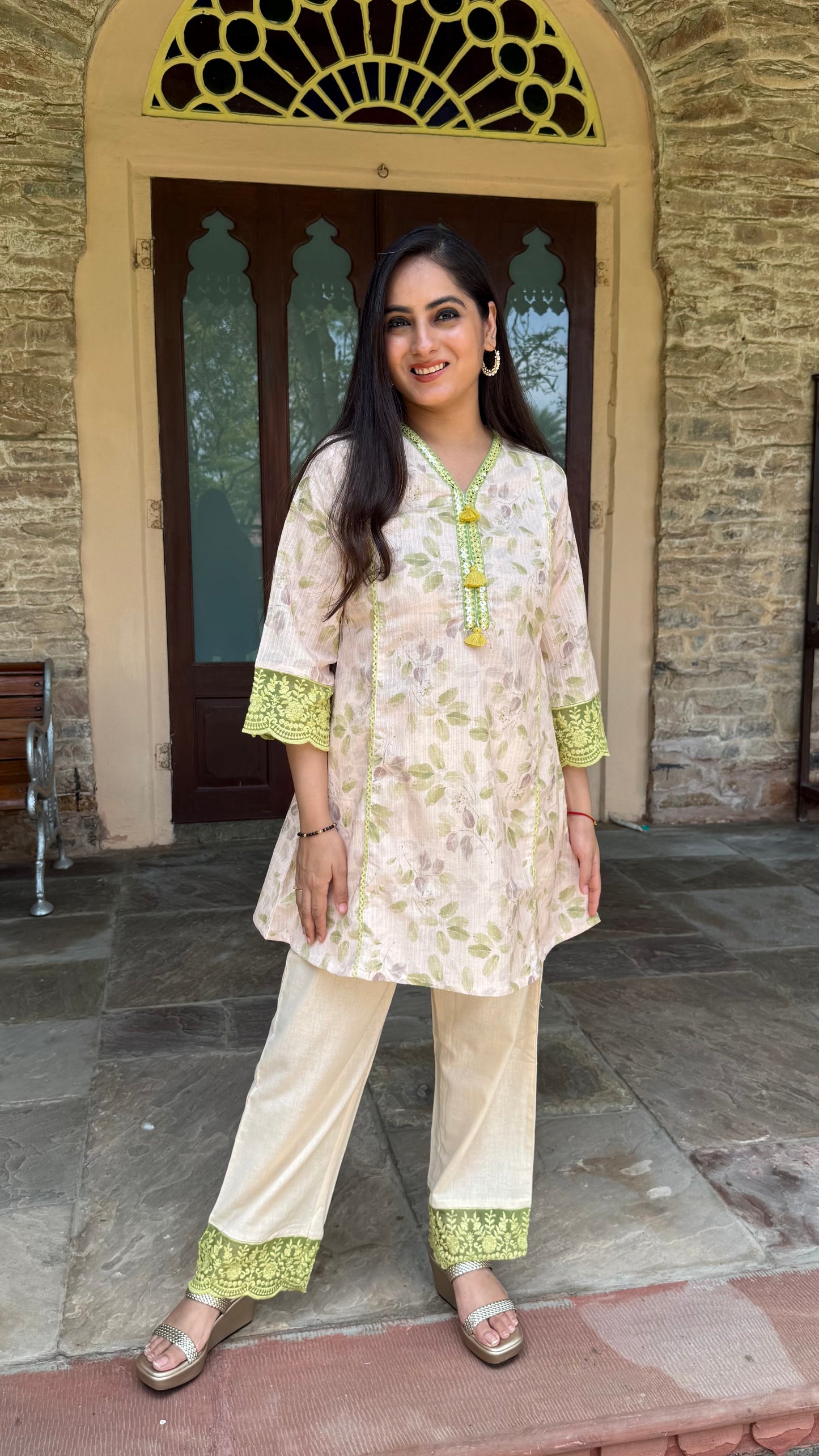 Roohani Lime Coral Coord Set