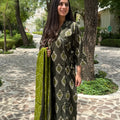 Ikkat Green Wrap-Style Suit Set