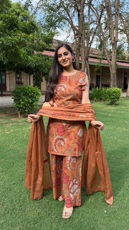 Rust Floral Kalamkari Suit Set