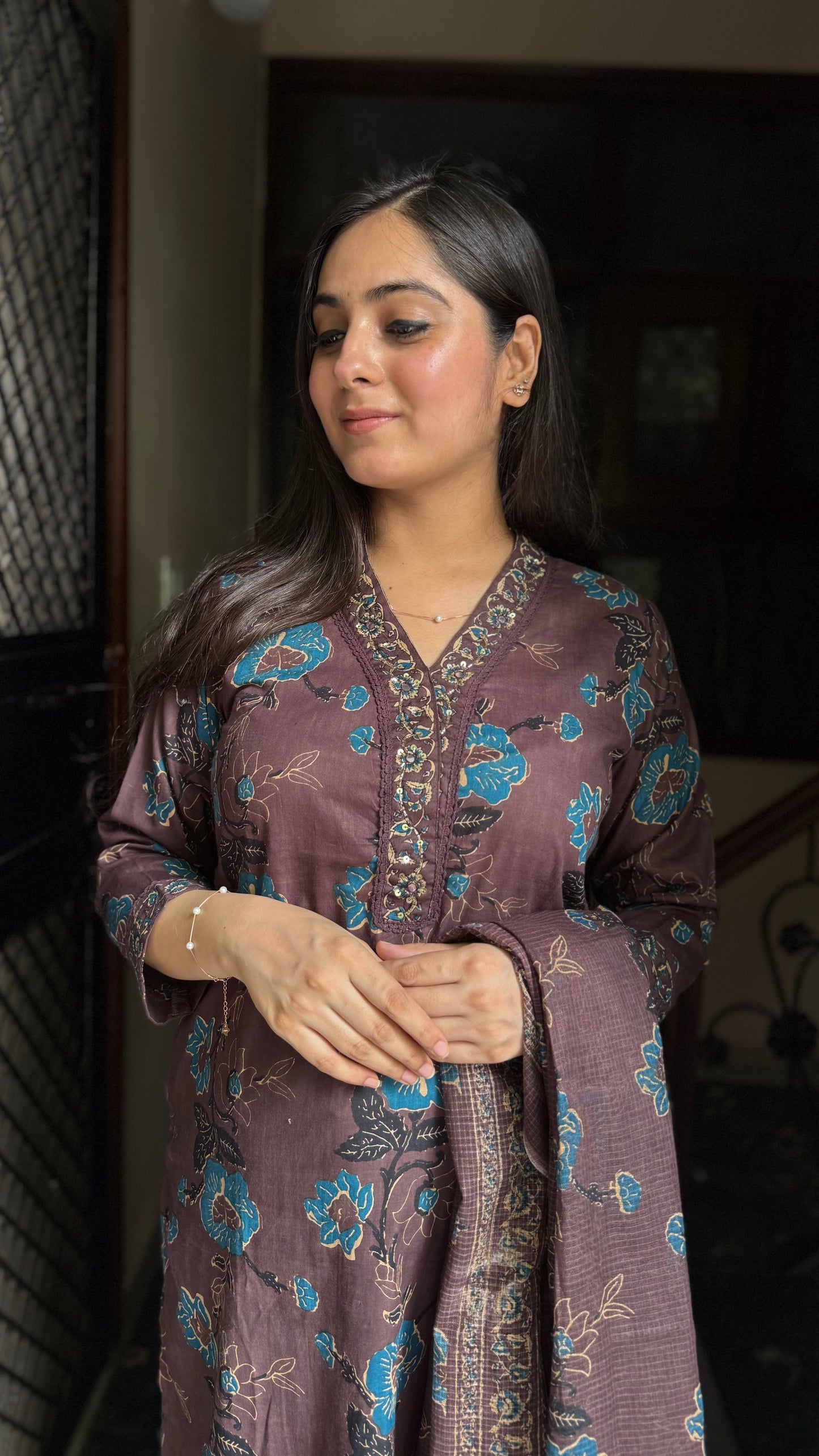 Rooh Coffee Brown Cotton Suit
