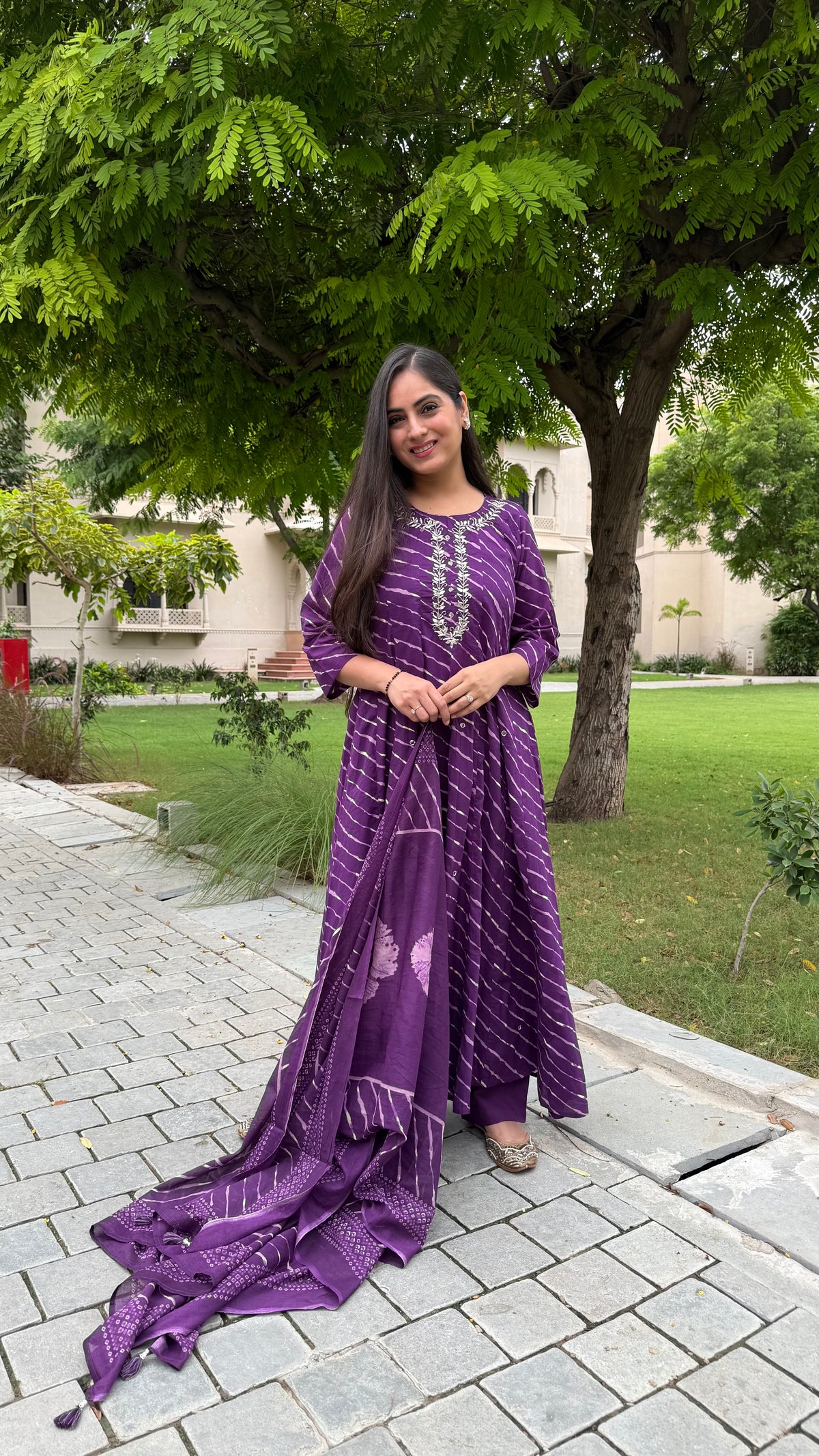 Kyra Purple Leheriya Anarkali Set