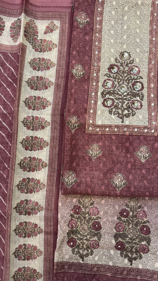 Zara Mauve Schiffli Unstitched Suit
