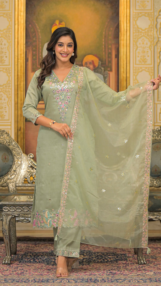 Manika Green Muslin Suit