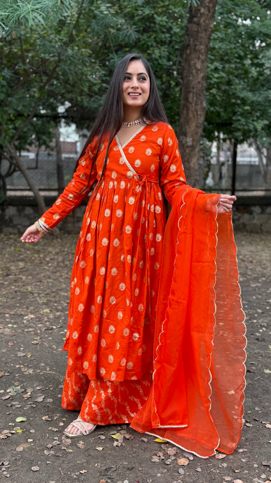 Ria Orange Angrakha Set