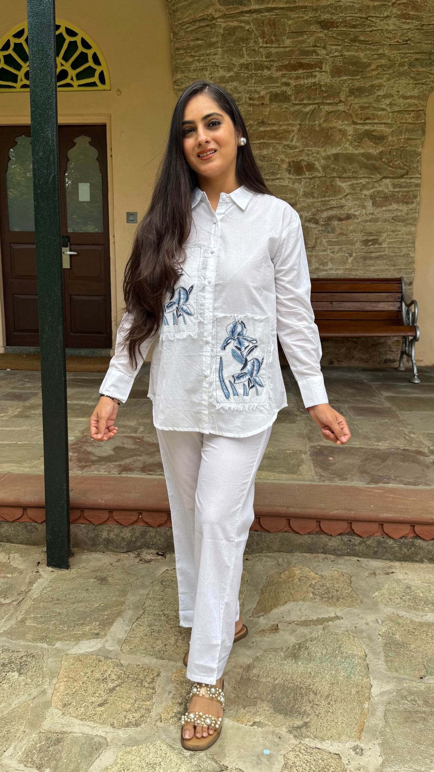 Neha White Embroidered Coord Set