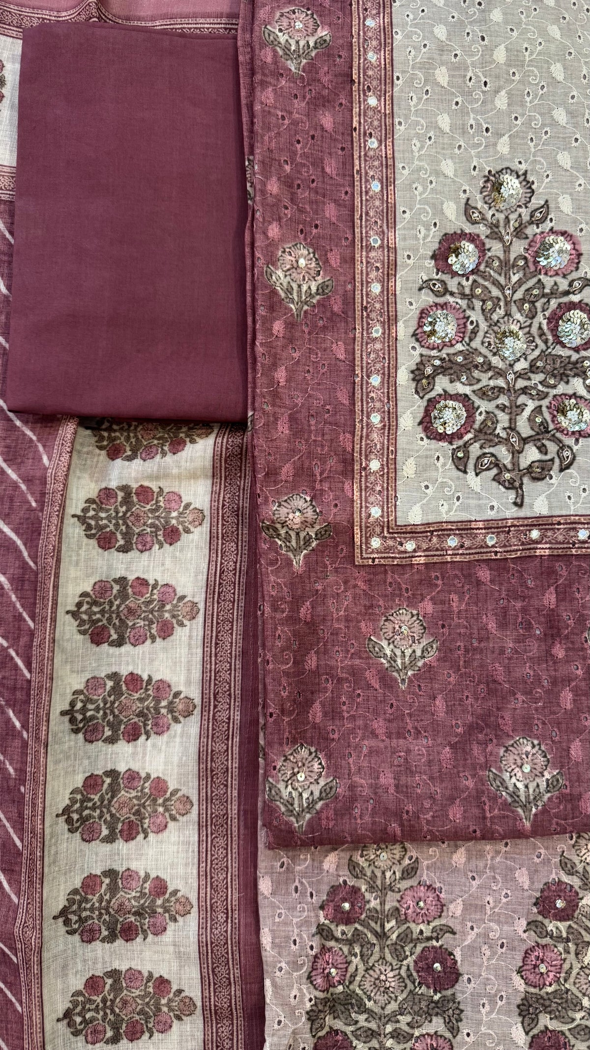 Zara Mauve Schiffli Unstitched Suit