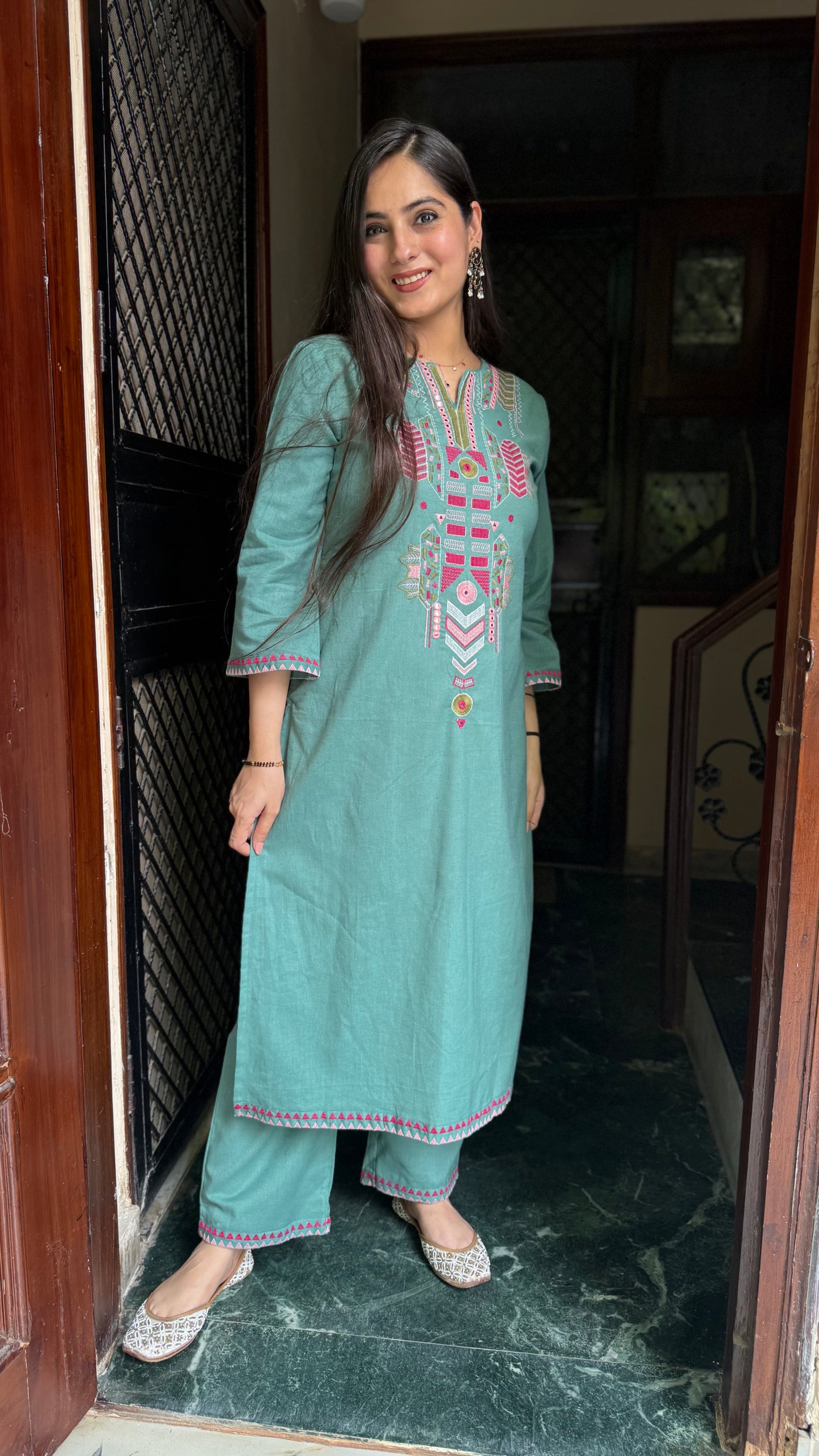 Reena Mint Green Embroidered Coord Set