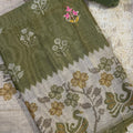Inaya Olive Green Ikkat Unstitched Suit