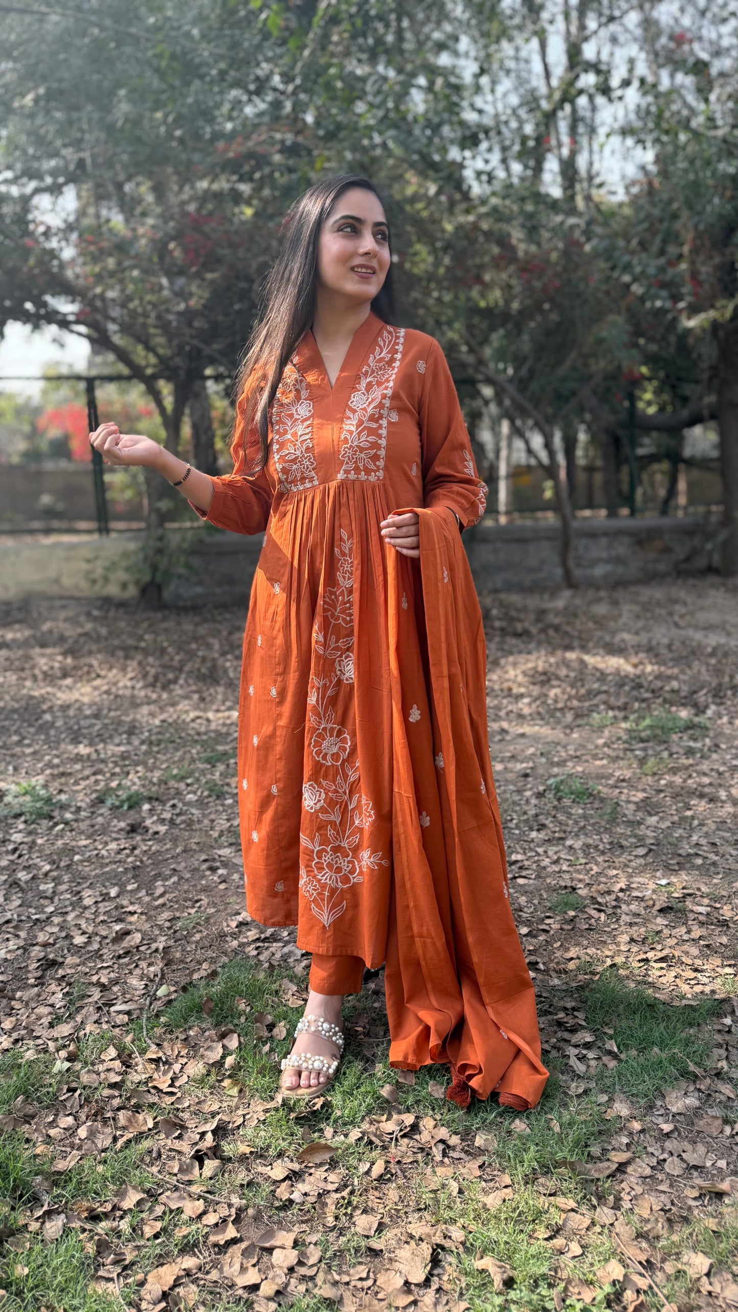 Priti Orange A-Line Suit