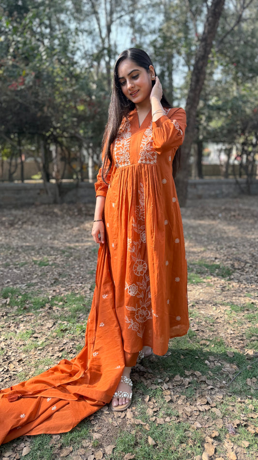 Priti Orange A-Line Suit