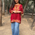 Ayesha Cherry Red Phiran Embroidered Top