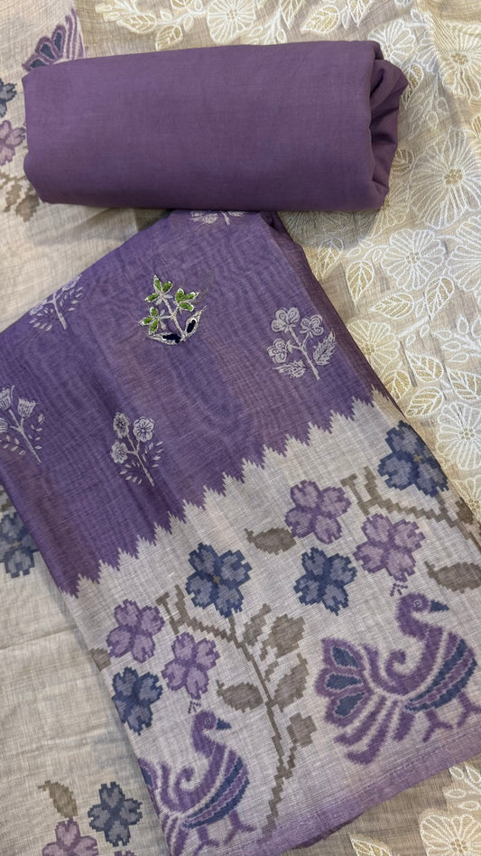 Inaya Mauve Purple Ikkat Unstitched Suit