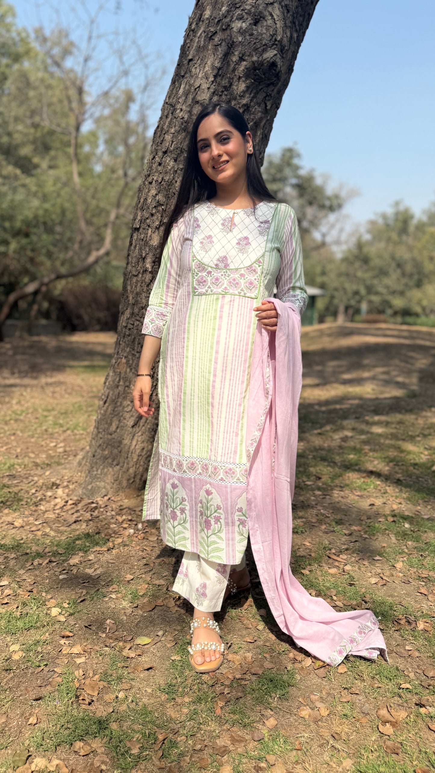 Komal Cream Lilac Cotton Suit