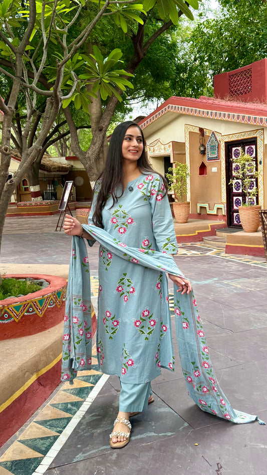 Prisha Blue Floral Suit