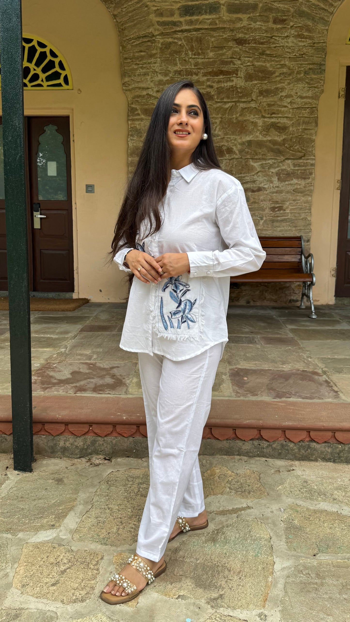 Neha White Embroidered Coord Set