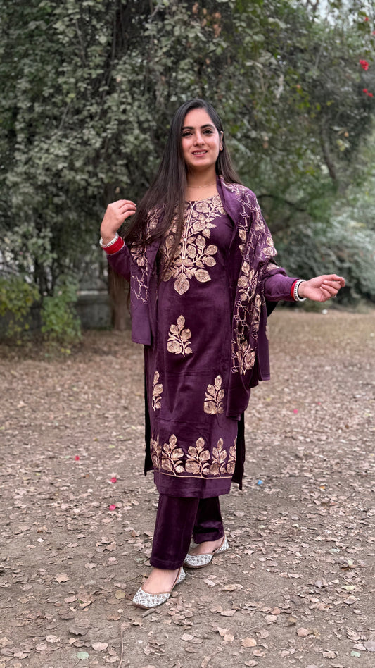 Renu Wine Velvet Suit
