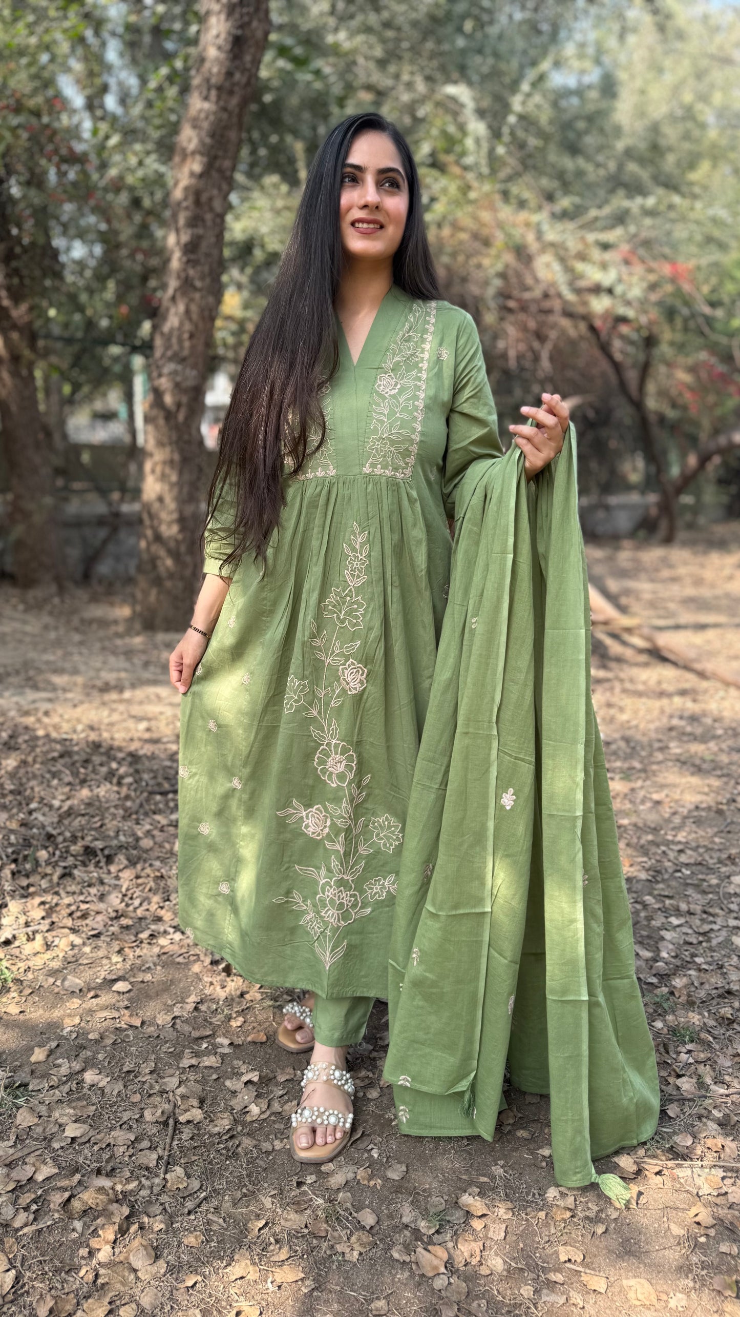 Priti Leaf Green A-Line Suit