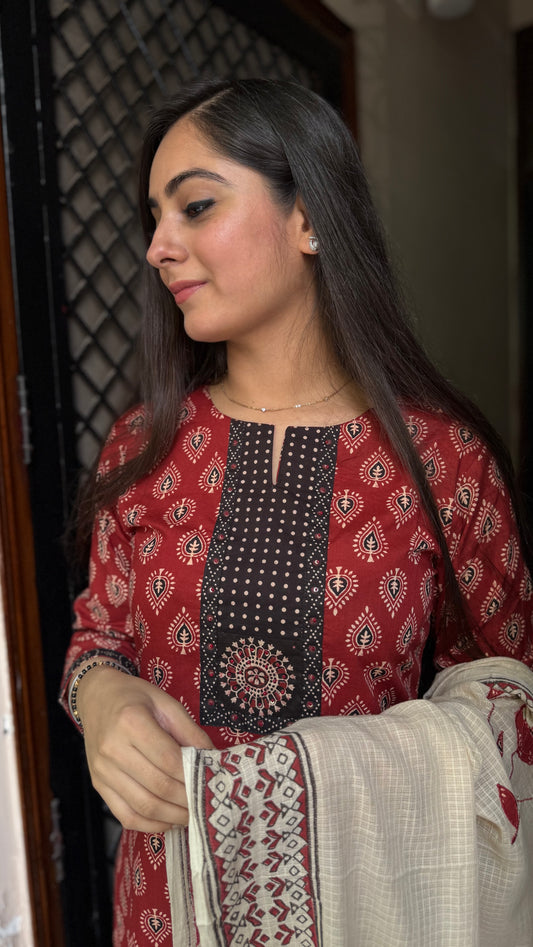 Chahat Rust Cotton Suit