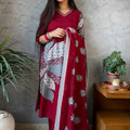 Archana Maroon Grey Printed Suit