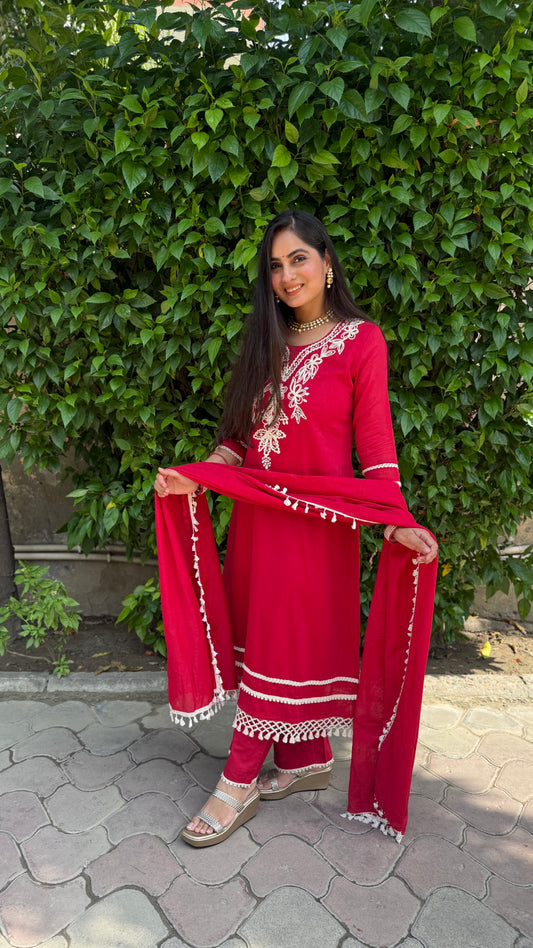 Tara Red Embroidered Suit