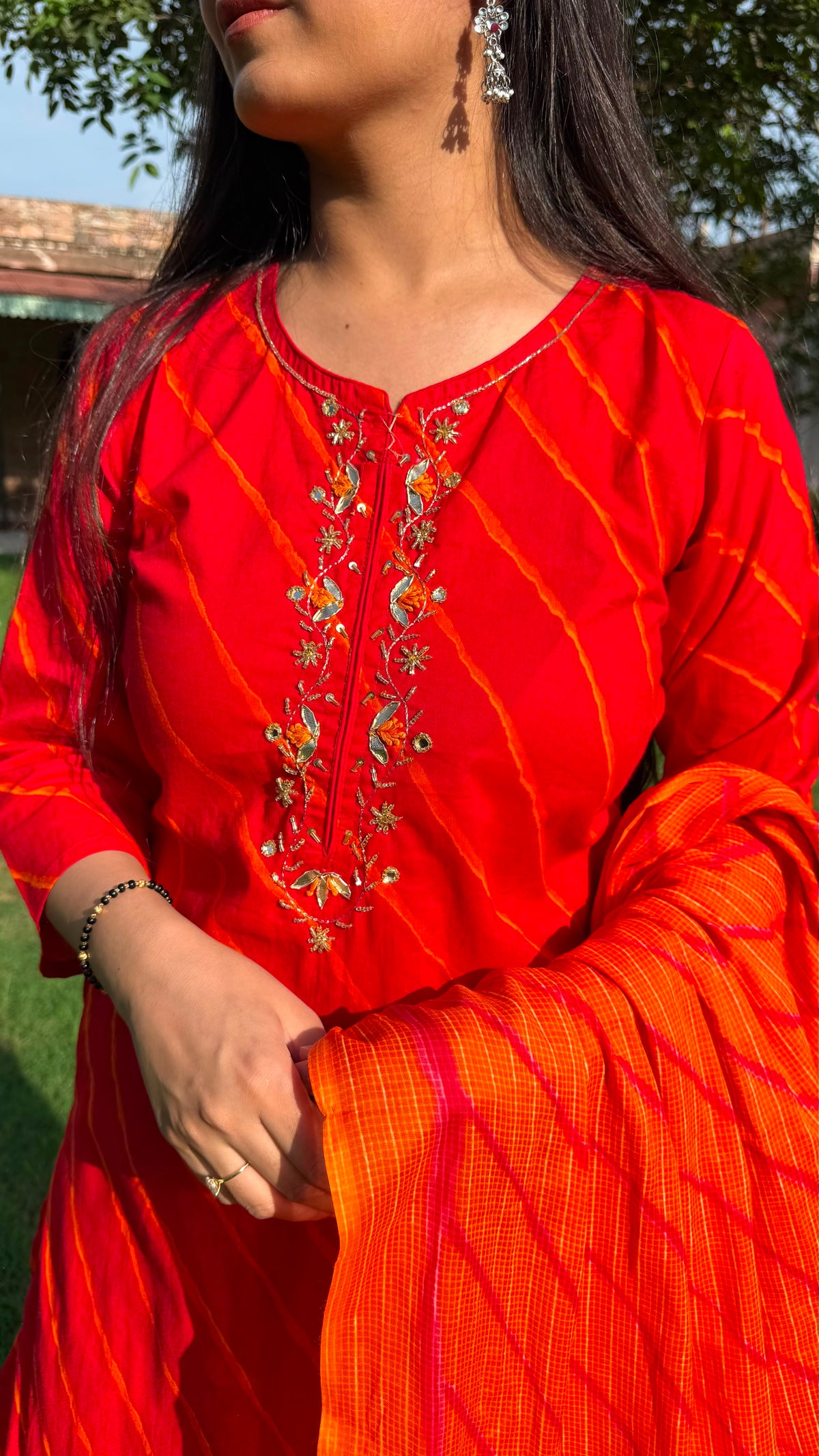 Priya Red Leheriya Suit Set