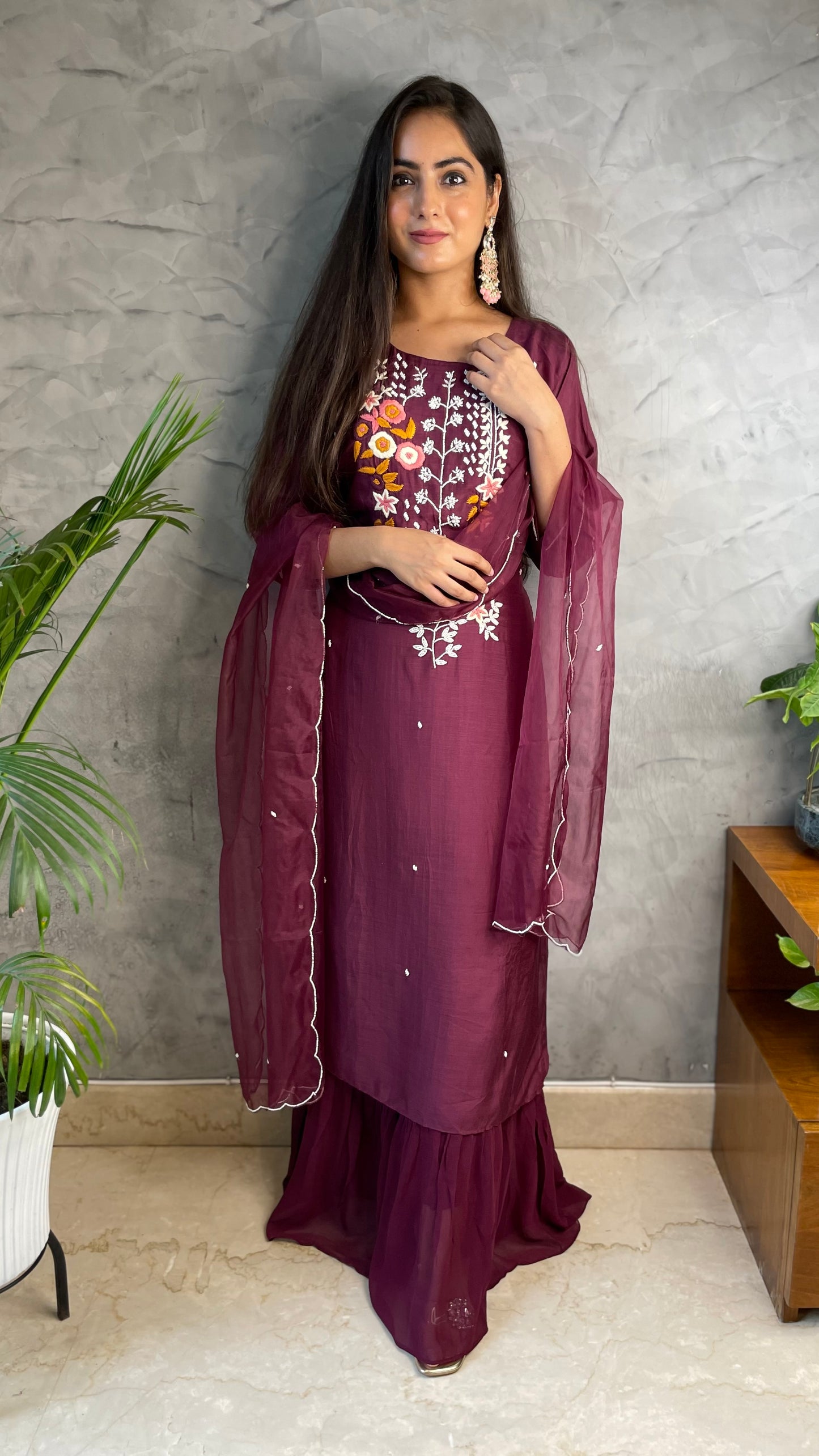 Shreya Wine Sharara Suit