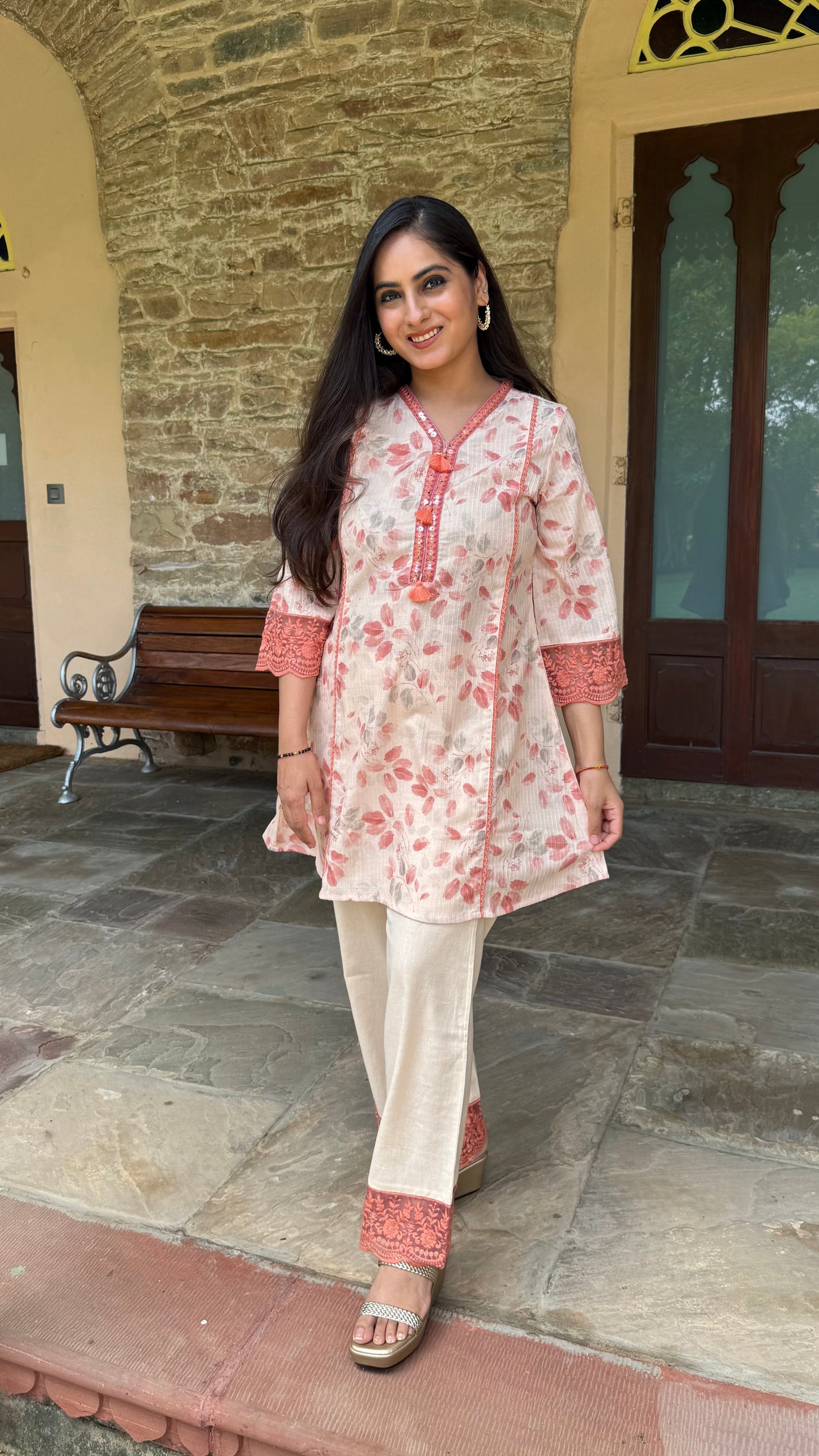 Roohani Peach Coral Coord Set